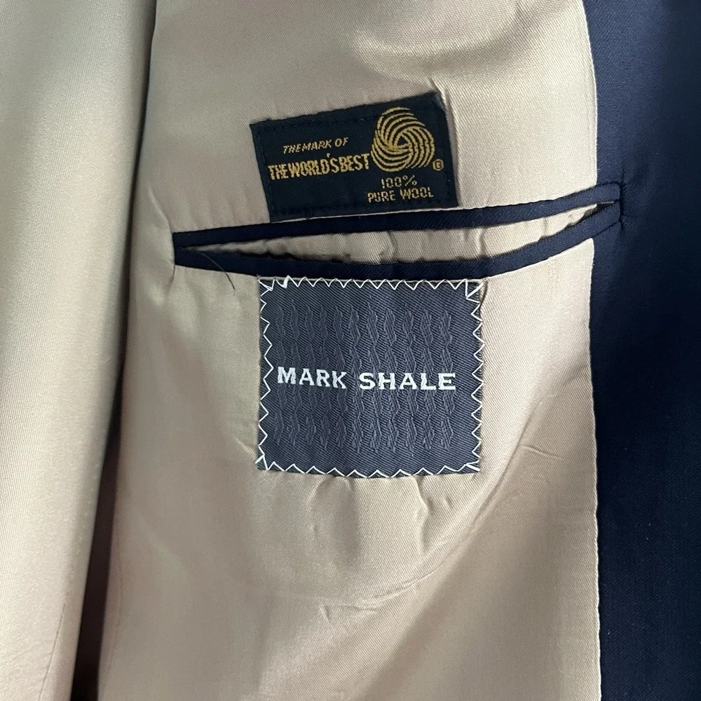 Mark Shale 100% Wool‎ Navy Blue Blazer XL Long Gold Buttons Classic USA